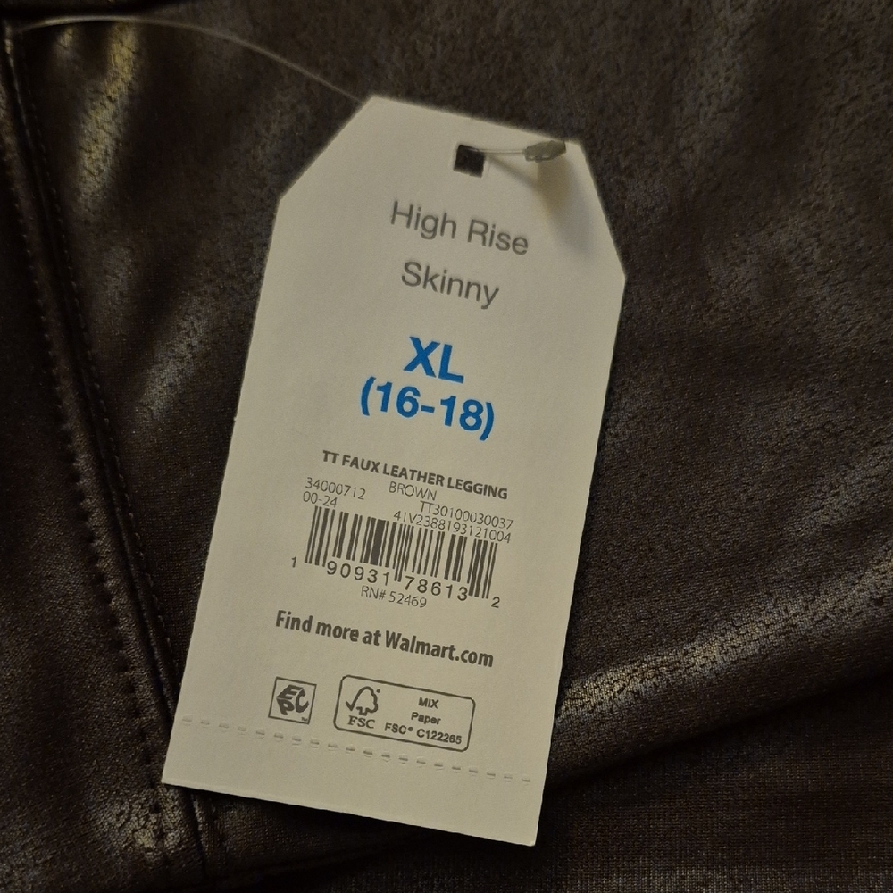 Time and Tru High Rise Faux Leather Leggings in Dark Brown - Picture 2 of 4
